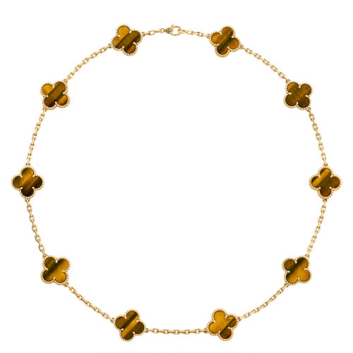 Van Cleef & Arpels/梵克雅宝 经典Vintage Alhambra系列 18k金黄金虎眼10四叶草项链VCARD40700