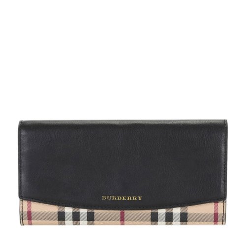 BURBERRY/博柏利 女士红色牛皮拼织物拼接翻盖长款钱包钱夹 3930752
