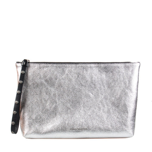 Alexander McQueen/亚历山大麦昆 男女同款 银色牛皮时尚手拿包 550813CSS2N1473