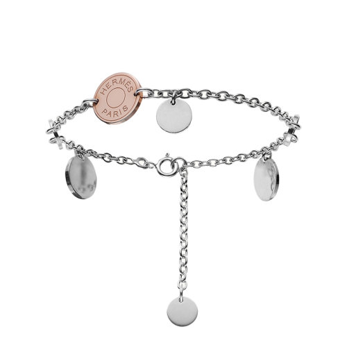 HERMES/爱马仕 经典Confettis系列 925银18K金玫瑰金圆形挂坠装饰链环手链H104820B