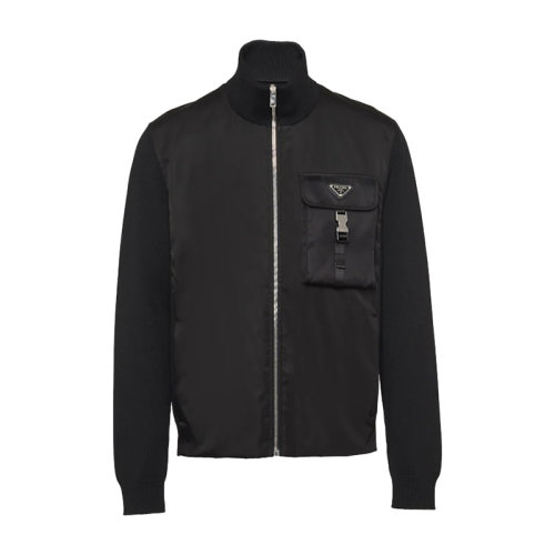 PRADA/普拉达 秋冬 男士黑色再生尼龙华达呢和羊毛开衫夹克UMG070_1IKO_F0002_S_211