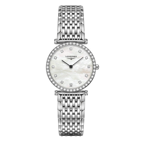LONGINES/浪琴 嘉岚系列 石英表精钢带钻表壳钢链白珍珠贝母盘男女同款表29毫米L4.523.0.87.6