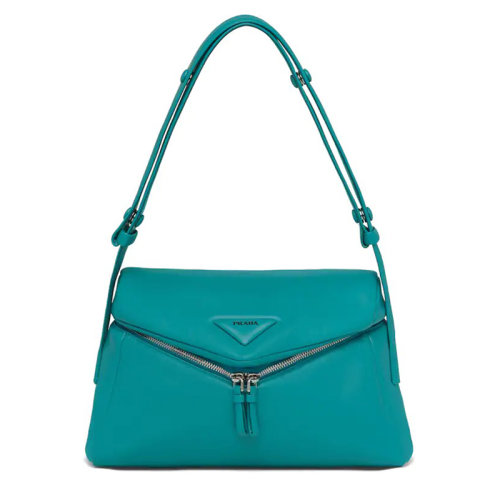 PRADA/普拉达 Signaux系列 蓝鸭色光滑纳帕皮革 简约绗缝填充翻盖单肩包1BC165_2DX8_F0363_V_OOO