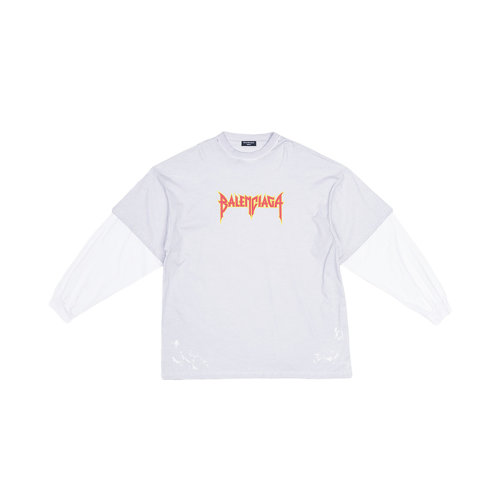 Balenciaga/巴黎世家 22年春夏新款 男士白色纯棉Metal印花拼接袖T恤698089TMV889012