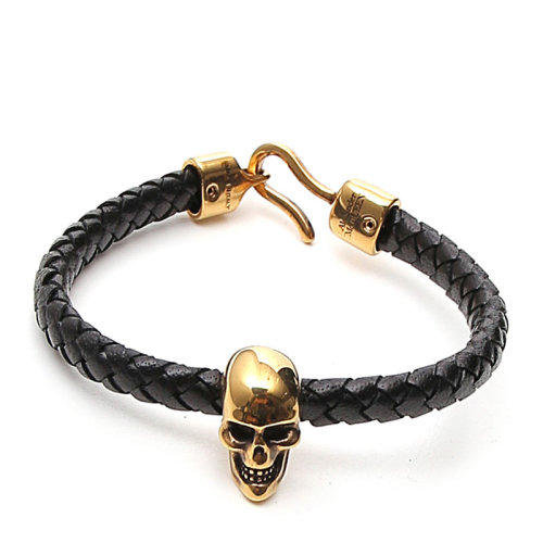 Alexander McQueen/亚历山大麦昆  时尚 编织 潮流 男士黑色骷髅头手镯 554602J16KG1000  HKY210303