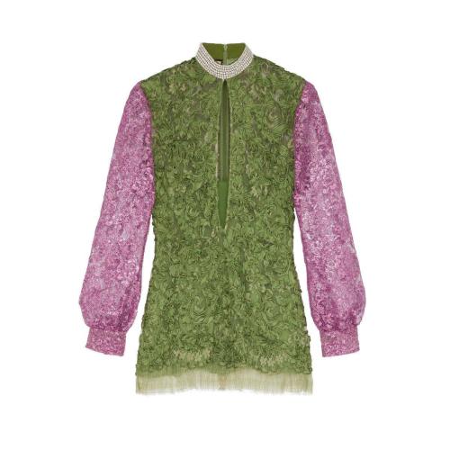  GUCCI古驰 22年秋冬 女士 饰水晶花卉蕾丝细节衬衫 669893 ZAH23 3531