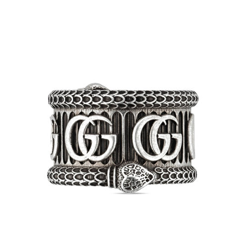 GUCCI/古驰 22春夏新款 纯银做旧效果边缘饰织纹灵蛇滚边双G戒指577201J84000811
