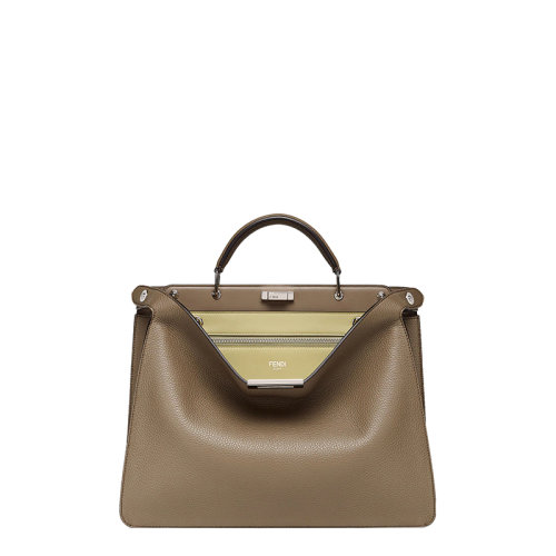 FENDI/芬迪 22春夏新款Peekabo系列 男士中号ISeeU栗子棕色小牛皮可拆卸双F老花内袋手工缝制托特包手提包单肩包7VA529AFC3F1GLP