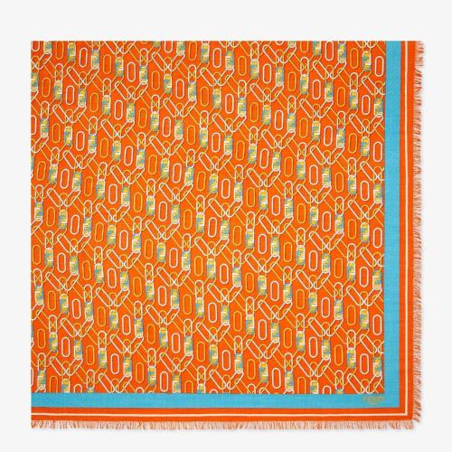 FENDI芬迪 22年秋冬 女士 围巾 橙色桑蚕丝披肩 FXT069AIXCF0QG5