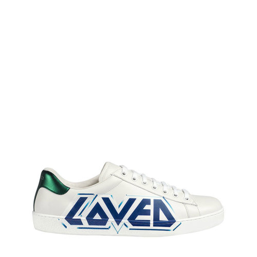 GUCCI/古驰 男白色 皮革 时尚蓝色Loved印花 低帮板鞋休闲鞋小白鞋 548758-A38V0-9062