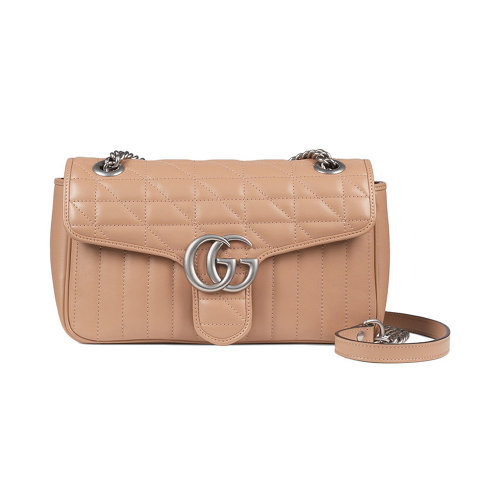 GUCCI/古驰 GG Marmont系列女士小号纯色绗缝皮革复古银饰双G翻盖斜挎包单肩包? 443497-UM8AN 多色可选