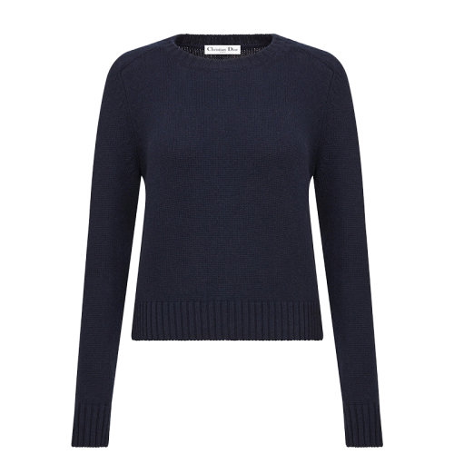 DIOR/迪奥 22年春夏新款 女士蓝色纯羊绒Logo刺绣长袖修身针织衫毛衣144S76AM002_X5620