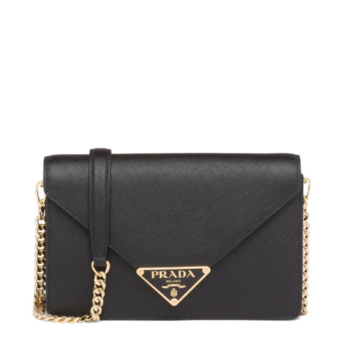PRADA/普拉达 22年新款 女士黑色saffiano皮革金扣金链三角徽标翻盖单肩斜跨链条包1BD3_NZV_F0002_V_CTO