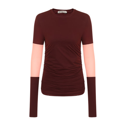 Sportmax/斯宝麦斯 酒红-西柚粉拼色 圆领女士长袖T恤 29460583600 13204 ELENA005