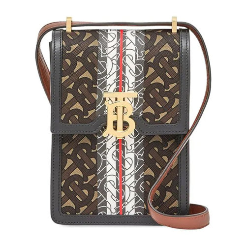 BURBERRY/博柏利 女士棕褐色专属标识条纹环保单肩包斜挎包女包 8030427 手机包