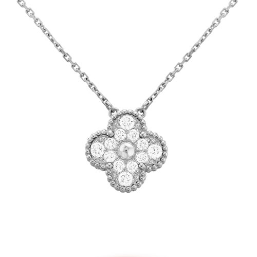 Van Cleef & Arpels/梵克雅宝 经典款Vintage Alhambra 复古白金四叶草项链 VCARA46100