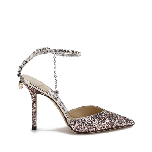 Jimmy Choo/周仰杰【22春夏新款】女士粗粒闪粉面料尖头高跟凉鞋多色 SAEDA 100 BAO