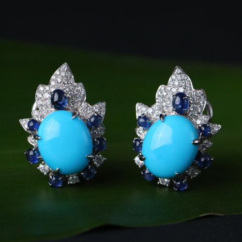 ZHUGONG/珠宫【新品美人松】美国睡美人天然原矿无优化绿松耳钉意大利K金工艺设计