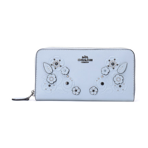 COACH/蔻驰 女包 花卉图案 女士皮质时尚拉链开合长款钱包 12039_DKBLK