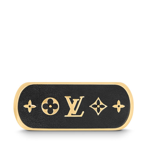 Louis Vuitton/路易威登 22春夏新款CRUISER系列 黑色牛皮革金色金属徽标花卉图案发夹M00564