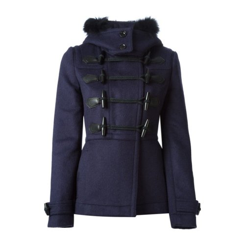 BURBERRY/博柏利 女士藏蓝色羊毛翻毛领系扣短款保暖大衣棉服外套