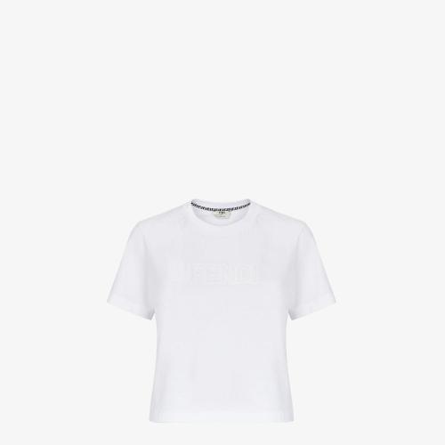  FENDI芬迪 22年秋冬 女士 短袖T恤 白色平纹布T恤 FS7389AHLSF0ZNM