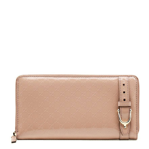GUCCI 古驰 女士漆皮皮带扣装饰长款拉链钱包