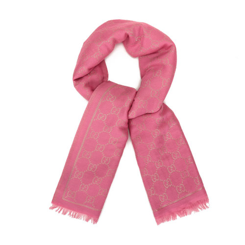 GUCCI/古驰 古琦 GG印花 女士羊毛/混纺流苏边粉色围巾围脖  627872 3GF66 5600