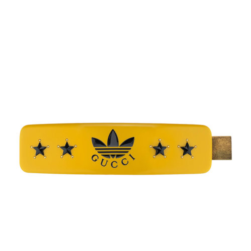 GUCCI/古驰 22新款阿迪达斯联名系列 女士金色调金属黑色珐琅星星三叶草徽标黄色树脂星星鳄鱼夹发夹702940IAABI8520