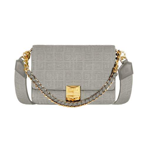 Givenchy/纪梵希 22新款 女士中号灰色刺绣压花帆布配皮革金属磁扣开合拆卸帆布宽肩带金属链金色饰面单肩斜挎手提包BB50L1B18Z-099