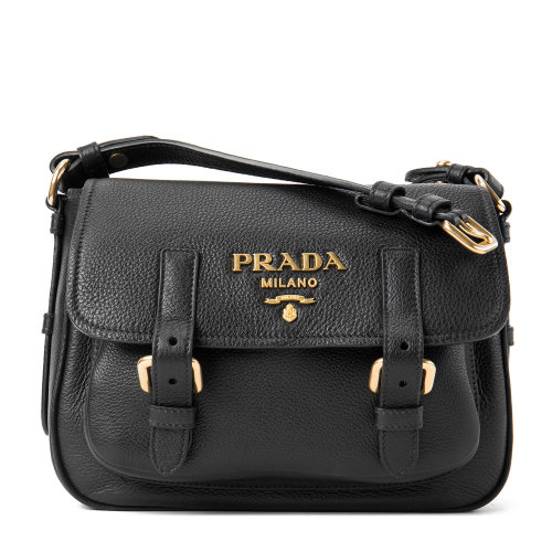 【香港直邮】PRADA 小牛皮 黑色 女士邮差包 -23*18*10cm，肩带110 cm 黑色 均码 黑色 均码