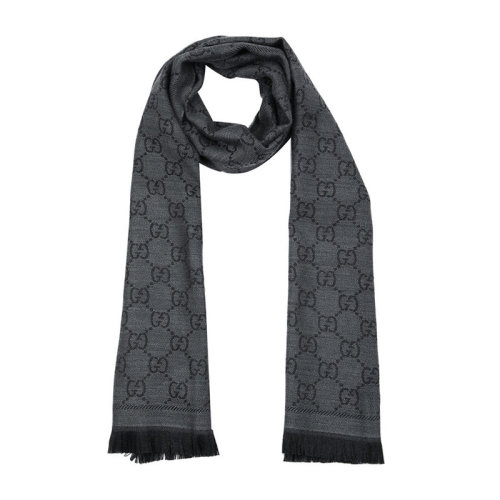 GUCCI/古驰 男女通用 中性灰色双G经典提花图案羊毛围巾围脖 133483-3G200-1160