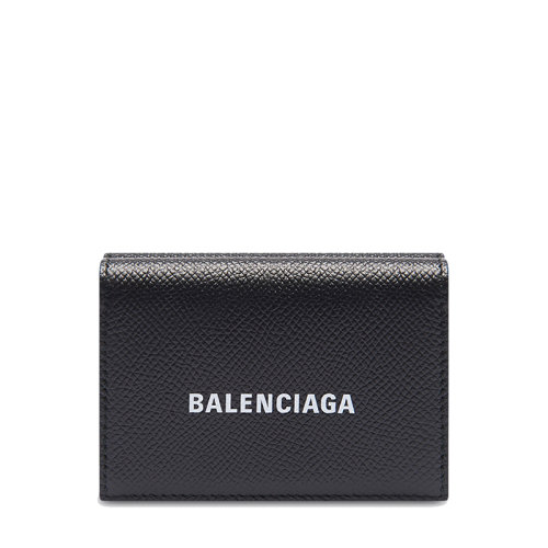 Balenciaga/巴黎世家 21新款 男士迷你黑色粒面小牛皮徽标翻盖钱包5943121IZI31090