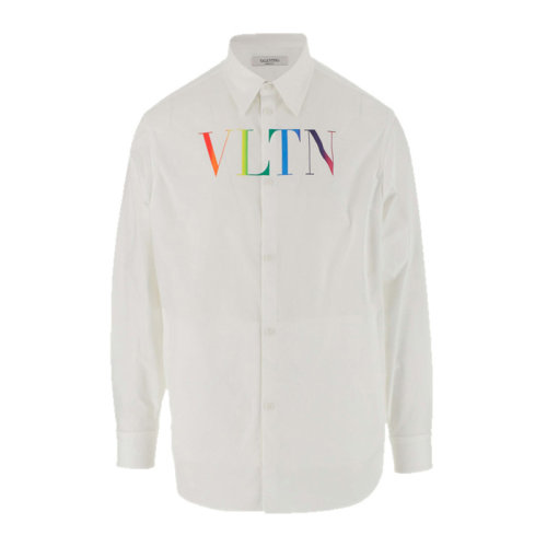 Valentino/华伦天奴 男士白色聚酰胺经典彩色字母徽标印花府绸长袖上衣衬衣衬衫 VV3CIA99-729-24D