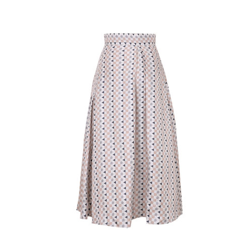 bifubyxingchen/彼伏A字中长几何LOGO压褶真丝半裙女士半身裙