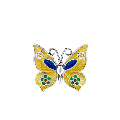 GUCCI/古驰 22春夏新款 925纯银饰互扣双G绿蓝黄三色珐琅蝴蝶黄色单边耳环679897J84108519