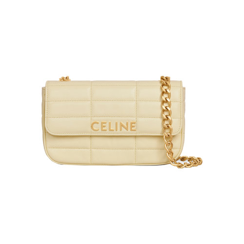 CELINE/赛琳 23春夏新款 女士淡黄色小羊皮金色金属饰面按扣翻盖开合单肩斜挎包111273EPZ.11OY