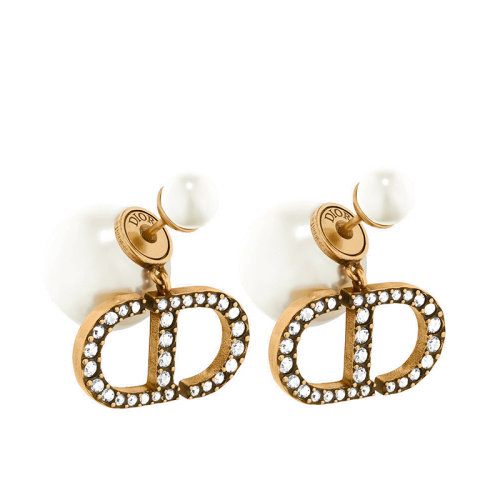 DIOR/迪奥  DIOR TRIBALES系列 女士金色金属白色树脂珠晶体CD标志耳环E1293TRICY_D908