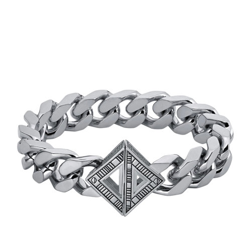 Dior/迪奥 22春夏新款Diamond系列 男士银色饰面银黄铜做旧雕刻三角标志划扣链条戒指 B1553HOMMT_D200