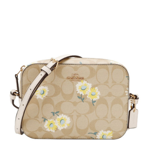 COACH/蔻驰 女士拼色涂层帆布/配皮经典双C字母徽标雏菊印花拉链开合单肩包斜挎包小方包女包 C3354IM0TV