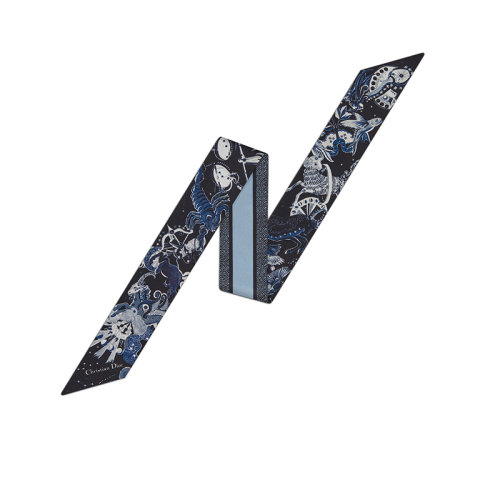 DIOR/迪奥 22年春夏新款 MITZAH系列 女士黑色/蓝色桑蚕丝斜纹面料Zodiac Fantastico印花丝巾24ZOF106I610_C530