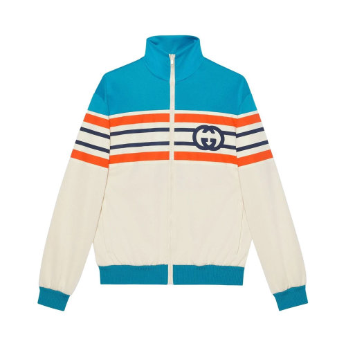 GUCCI/古驰 男士拼色棉质混纺涤纶互扣式双G条纹夹克 673299-XJDU1-4628