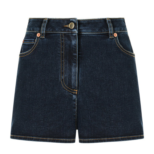 Valentino/华伦天奴 牛仔蓝色 女士金色V字牛仔短裤 TB3DD09G55A854 2020早春