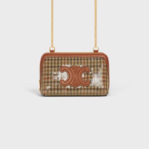 CELINE赛琳思琳 22年秋冬 女士 单肩包 TRIOMPHE皮革链条手包 10E382EQB.14ML