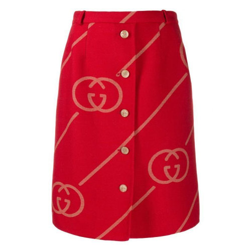GUCCI/古驰  经典红色 GG标志 条纹 纽扣开合女士 半身裙 577752 ZABXV 6531 HQY012345C
