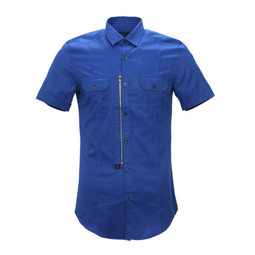 GUCCI 古驰 男装 服饰 蓝色棉翻领衬衣 男士短袖衬衫