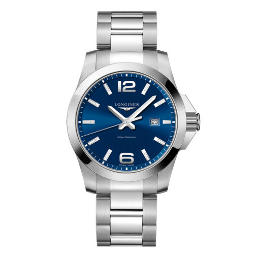 LONGINES/浪琴  康卡斯系列 石英表蓝盘精钢表壳钢链男表43毫米L3.760.4.96.6