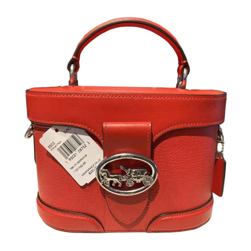 COACH/蔻驰 女士红色PVC配皮马车徽标按扣翻盖单肩包斜挎包盒子包化妆包女包 F5503SVRCK