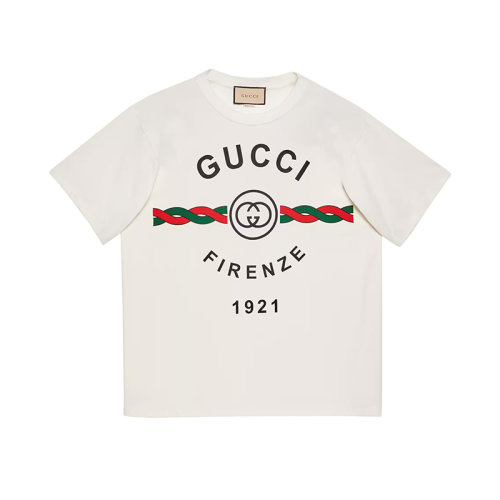 GUCCI/古驰 22年春夏新款 男士白色纯棉1921 Firenze印花短袖T恤?616036XJD7T9095