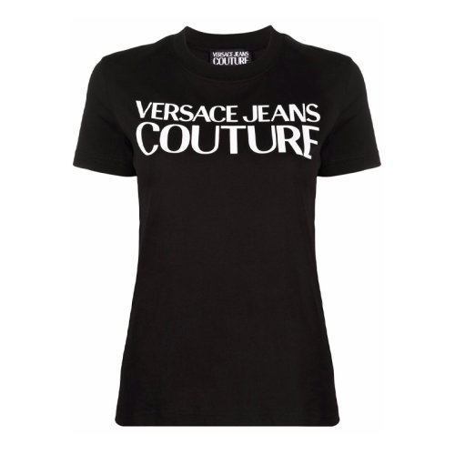 VERSACE JEANS/范思哲牛仔 女士纯色棉质经典字母徽标印花装饰圆领短袖上衣T恤 71HAHF00-CJ00F 多色可选